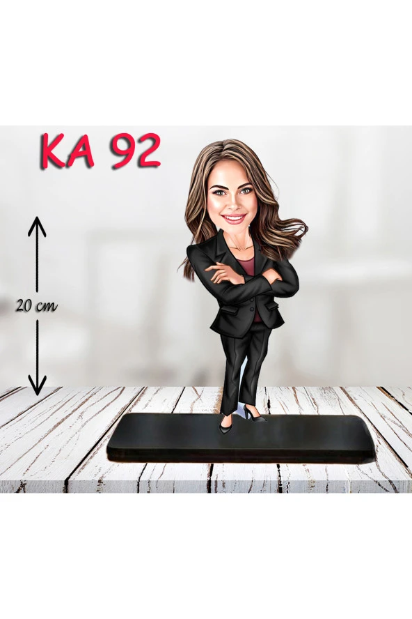 Özcan Tasarım Kişiye Özel Ahşap Biblo - Takım Elbiseli Kadın Karikatür Biblo 15 ürün görseli