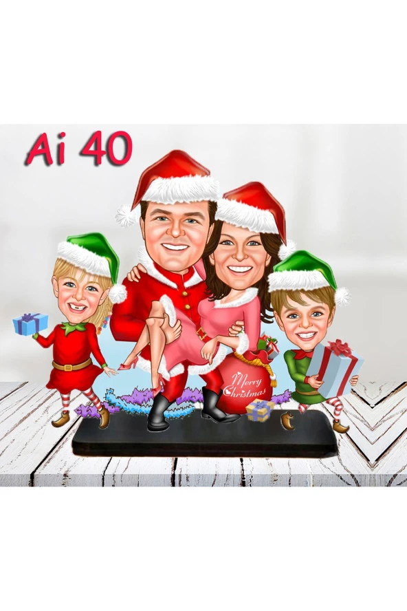 Özcan Tasarım Kişiye Özel Ahşap Biblo - Aile Karikatür Biblo - 4 Kişilik Aile Biblo 13 ürün görseli