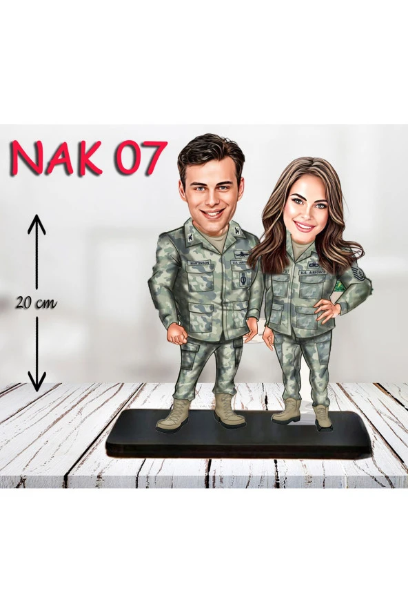 Özcan Tasarım Kişiye Özel Ahşap Biblo - Kadın Asker Karikatür Biblo 7 ürün görseli