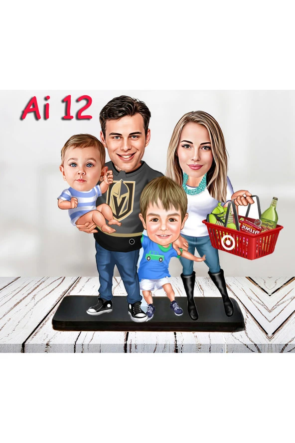 Özcan Tasarım Kişiye Özel Ahşap Biblo - Aile Karikatür Biblo - 4 Kişilik Aile Biblo 5 ürün görseli