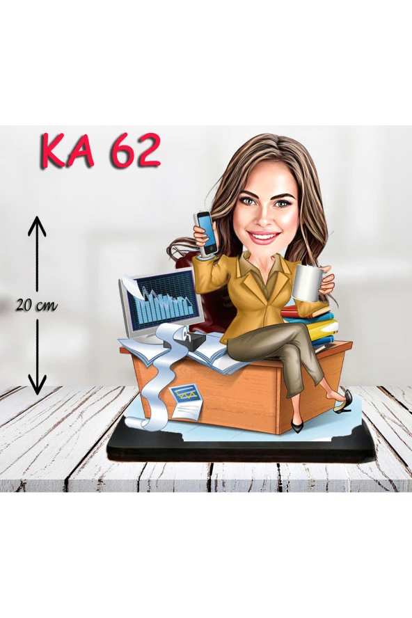 Özcan Tasarım Kişiye Özel Ahşap Biblo - Masa Başı Karikatür Biblo - Kadın Biblo 4 ürün görseli
