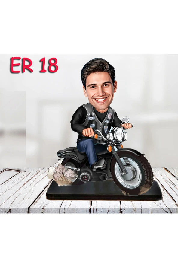 Özcan Tasarım Kişiye Özel Ahşap Biblo - Motor Kullanan Erkek Karikatür Biblo 3 ürün görseli