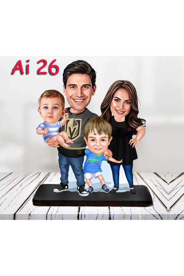 Özcan Tasarım Kişiye Özel Ahşap Biblo - Aile Karikatür Biblo - 4 Kişilik Aile Biblo 9 ürün görseli