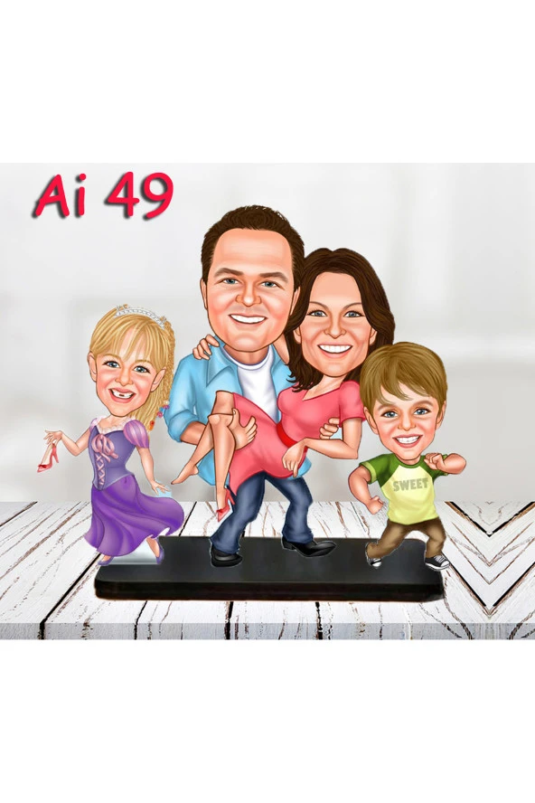 Özcan Tasarım Kişiye Özel Ahşap Biblo - Aile Karikatür Biblo - 4 Kişilik Aile Biblo 20 ürün görseli