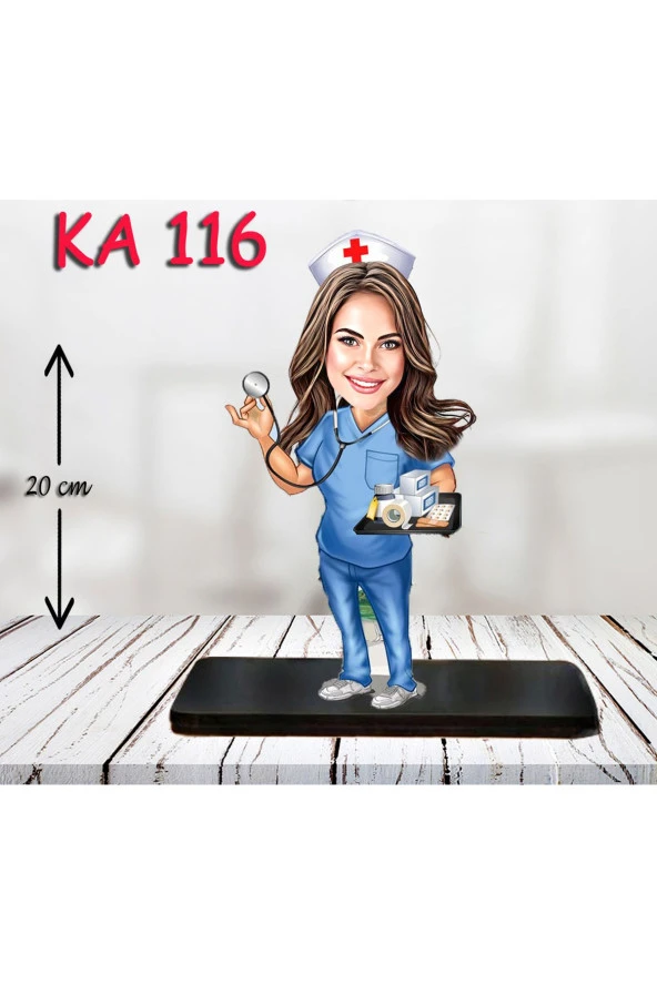 Kişiye Özel Ahşap Biblo - Sağlıkçı Kadın Karikatür Biblo - Doktor Biblo 8
