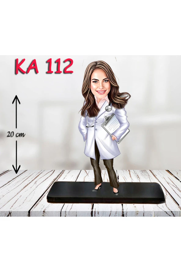 Kişiye Özel Ahşap Biblo - Sağlıkçı Kadın Karikatür Biblo - Doktor Biblo 4