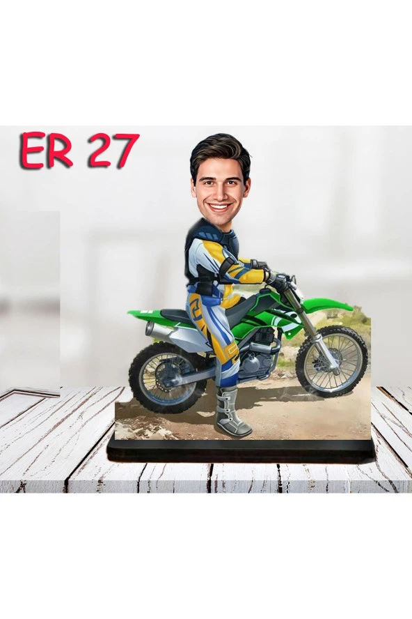 Özcan Tasarım Kişiye Özel Ahşap Biblo - Motor Kullanan Erkek Karikatür Biblo 12 ürün görseli