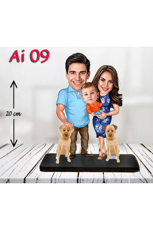 Kişiye Özel Ahşap Biblo - Aile Karikatür Biblo - 3 Kişilik Aile Biblo 5