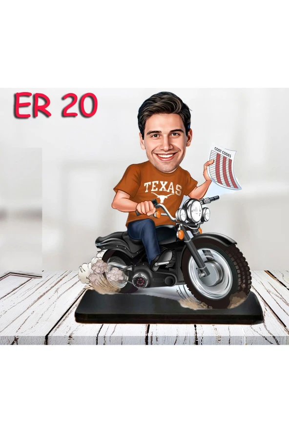 Kişiye Özel Ahşap Biblo - Motor Kullanan Erkek Karikatür Biblo 5
