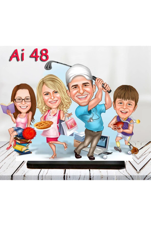 Özcan Tasarım Kişiye Özel Ahşap Biblo - Aile Karikatür Biblo - 4 Kişilik Aile Biblo 19 ürün görseli