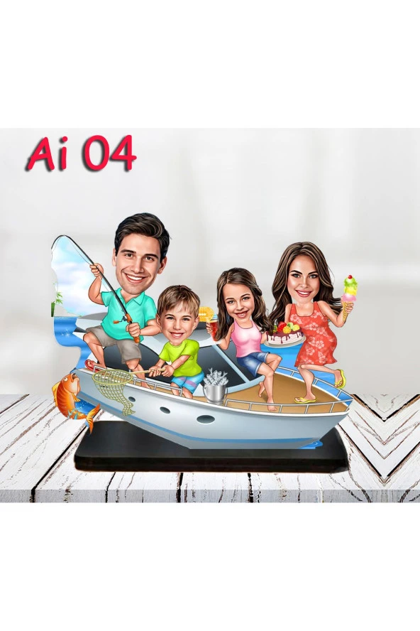 Kişiye Özel Ahşap Biblo - Aile Karikatür Biblo - 4 Kişilik Aile Biblo 2