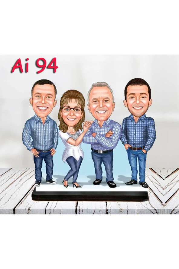 Özcan Tasarım Kişiye Özel Ahşap Biblo - Aile Karikatür Biblo - 4 Kişilik Aile Biblo 41 ürün görseli