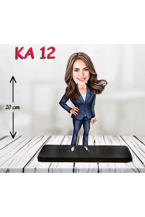 Özcan Tasarım Kişiye Özel Ahşap Biblo - Takım Elbiseli Kadın Karikatür Biblo 3 ürün görseli