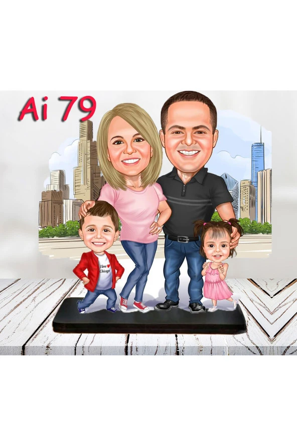 Kişiye Özel Ahşap Biblo - Aile Karikatür Biblo - 4 Kişilik Aile Biblo 36