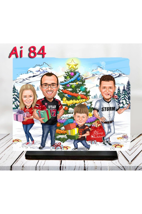Kişiye Özel Ahşap Biblo - Aile Karikatür Biblo - 4 Kişilik Aile Biblo 37