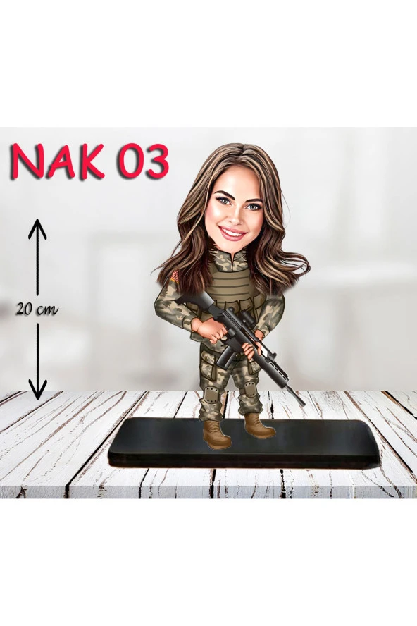 Özcan Tasarım Kişiye Özel Ahşap Biblo - Kadın Asker Karikatür Biblo 3 ürün görseli