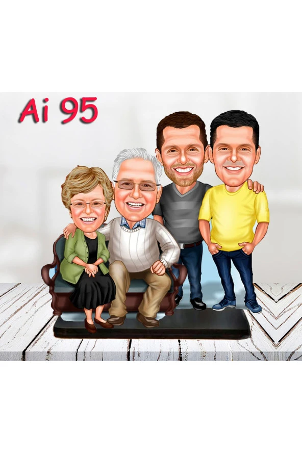 Kişiye Özel Ahşap Biblo - Aile Karikatür Biblo - 4 Kişilik Aile Biblo 42