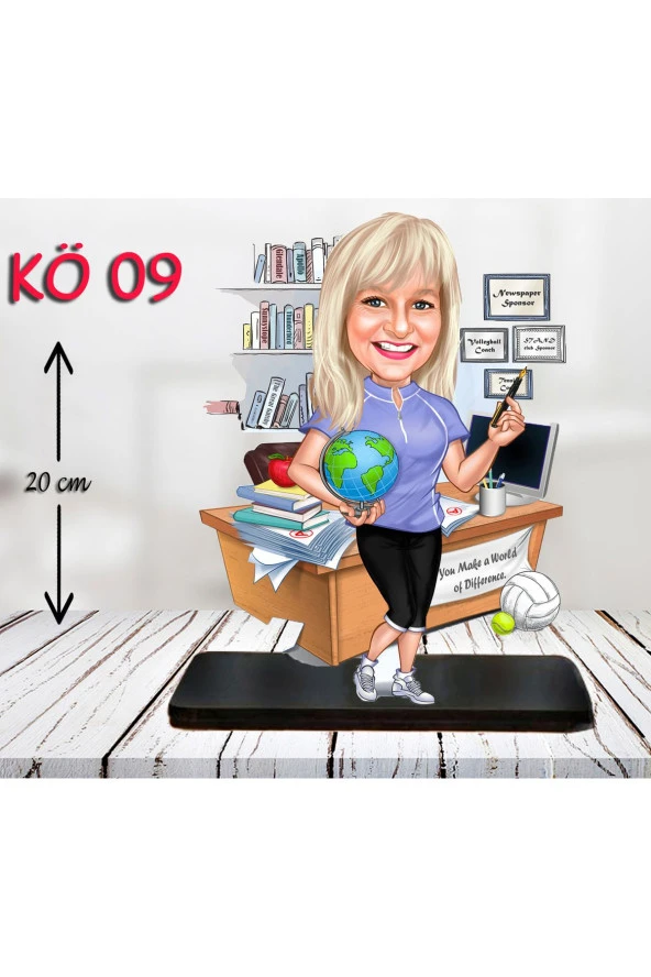 Kişiye Özel Ahşap Biblo - Kadın Öğretmen Karikatür Biblo - Öğretmen Biblo 9