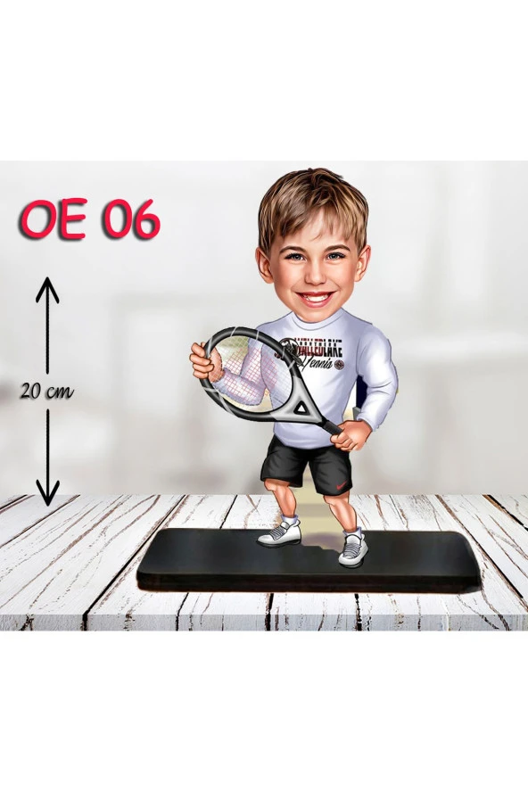 Özcan Tasarım Kişiye Özel Ahşap Biblo - Erkek Çocuk Karikatür Biblo - Tenisci Biblo ürün görseli