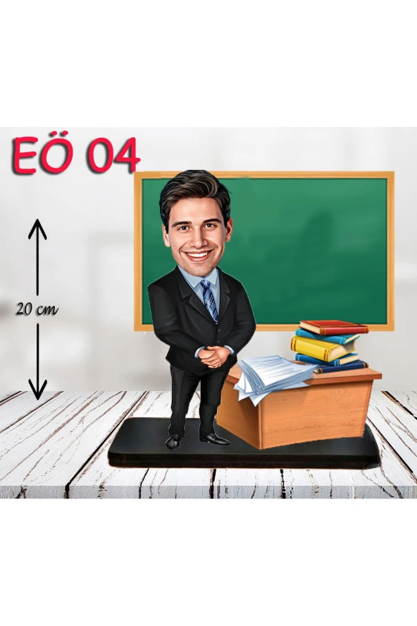 Kişiye Özel Ahşap Biblo - Erkek Öğretmen Karikatür Biblo - Öğretmen Biblo 4