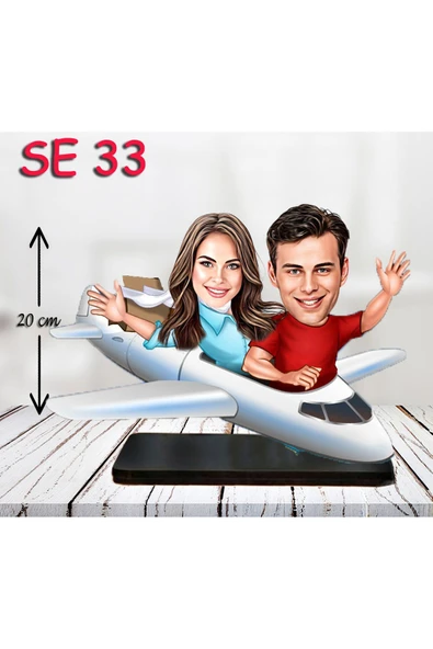 Özcan Tasarım Kişiye Özel Ahşap Biblo - Yolcu Uçağı Kullanan Çift ürün görseli