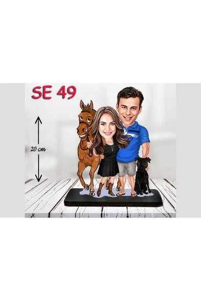 Özcan Tasarım Kişiye Özel Ahşap Biblo - Atlı Çift Biblo ( 3D Biblo )