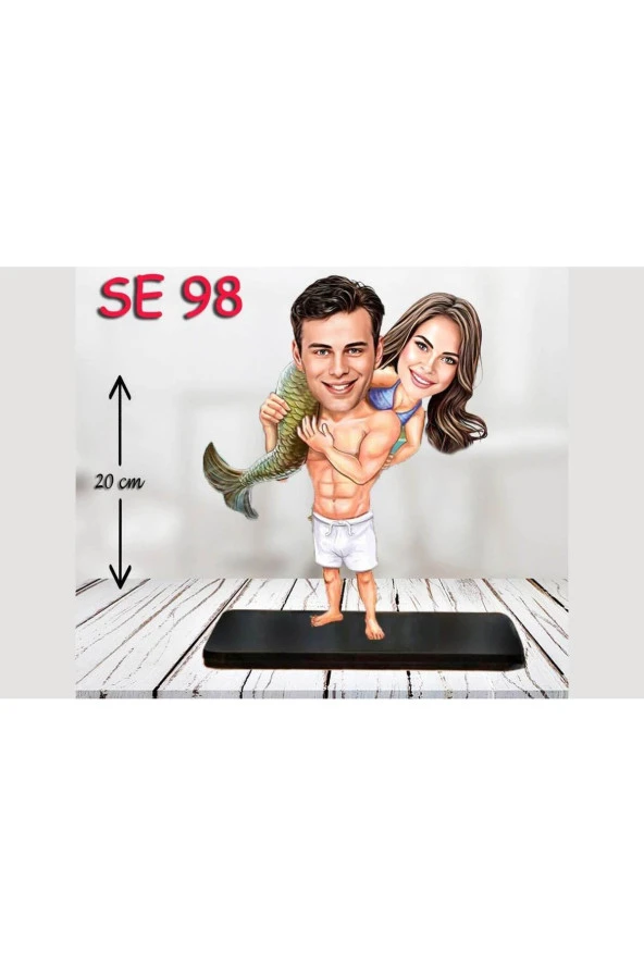 Özcan Tasarım Kişiye Özel Ahşap Biblo - Deniz Kızı Aşıklar Biblo ( 3D Biblo ) ürün görseli