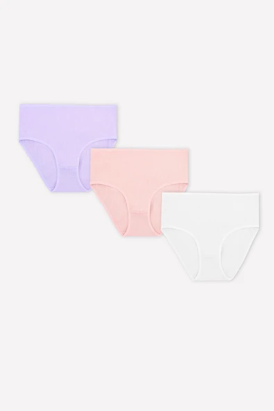 Ekru Lila Pembe 3lü Yüksek Bel Külot ürün görseli 1