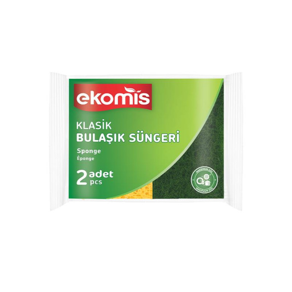 Ekomis 2'Li Klasik Yeşil Düz Bulaşık Süngeri Oluklu