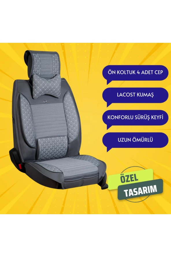 Fiat Tipo Lüks  Oto Koltuk Kılıfı Ön/arka Set Gri