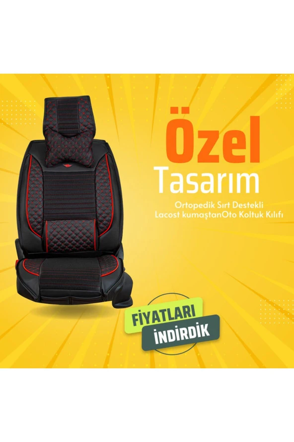 Opel Corsa E Lüks  Oto Koltuk Kılıfı Ön/arka Set siyah kırmızı