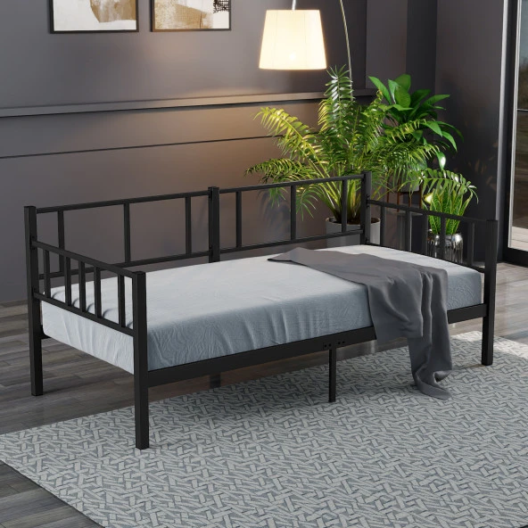 Mobpazar Doruk, Daybed, Metal Karyola, Sedir Karyola, 90X190 cm, Siyah Renk