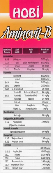 Hobi Aminovit B Tüy Karaciğer Kas Düzenleyici Multivitamin 500ml - 4