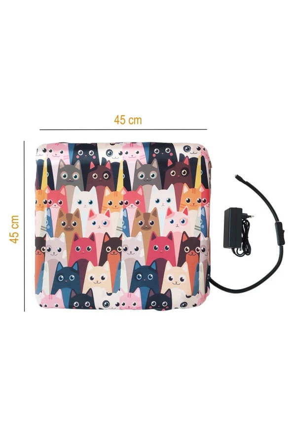 Powertec Kare Isıtmalı Silinebilir Kedi Köpek Yatağı 45x45x5 Cm Karışık Renkler Yıkama Garantili - 4