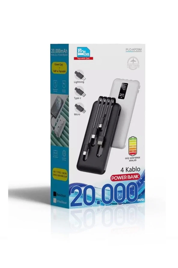 resolut Paleon 20000 Mah Göstergeli Kablolu Powerbank