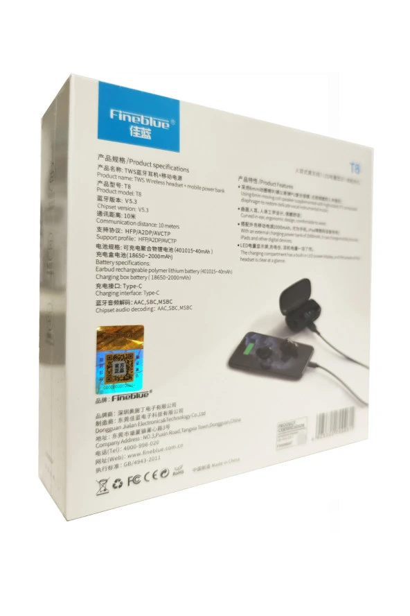 resolut Fineblue T8 Bluetooth 5.0 Kulak İçi Kulaklık Powerbanklı - 3