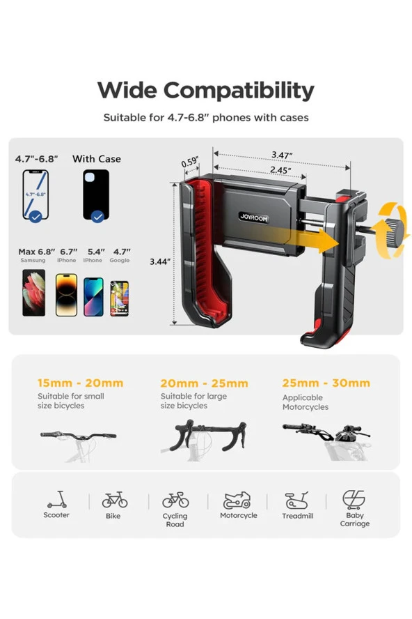 SUPORTE Profesyonel Motosiklet Bisiklet Telefon Tutucu Gidon Bağlantılı 4.6-7.0 inç telefon uyumlu Joyroom - 6