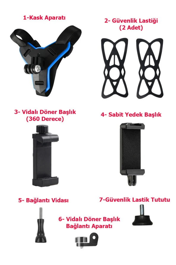 resolut Kask Telefon Aksiyon Kamera Bağlantı Aparatı Ayarlanabilir ÇİFT BAŞLIKLI VE YEDEK LASTİKLİDİR - 2
