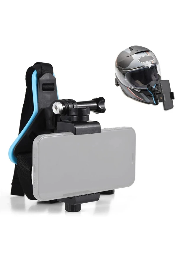 Powertec Ayarlanabilir Telefon ve Aksiyon Kamera Uyumlu Kask Çene Bağlantı Aparatı Yedek Lastiklidir
