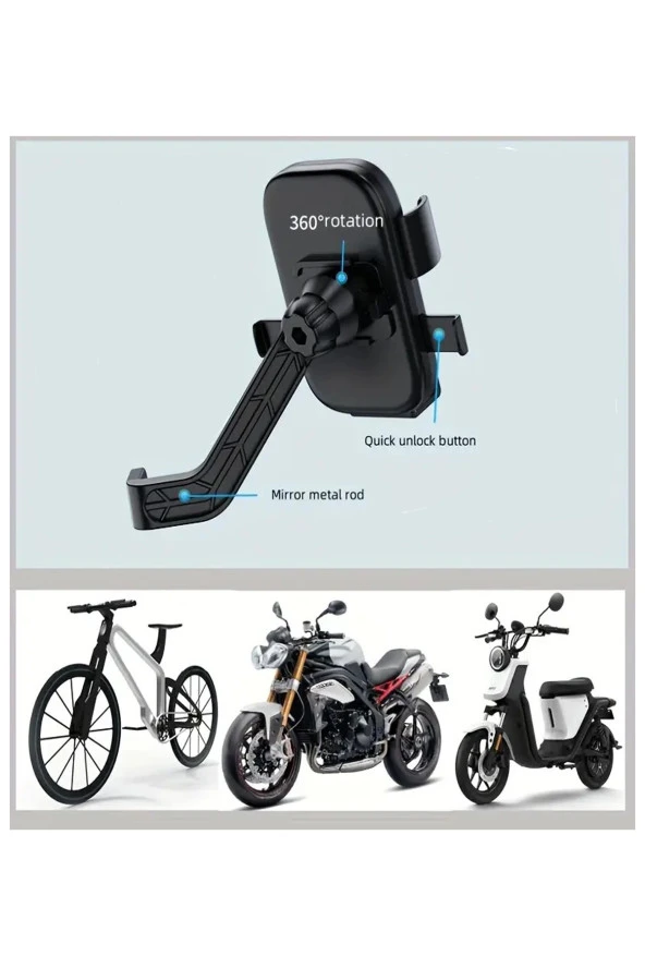 resolut Otomatik kilitli Ayna Bağlantılı Motorsiklet Telefon Tutucu 4.7-7.2 inç arası telefonlara uyumlu - 3