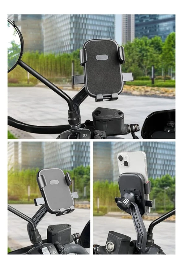resolut Otomatik kilitli Ayna Bağlantılı Motorsiklet Telefon Tutucu 4.7-7.2 inç arası telefonlara uyumlu - 4