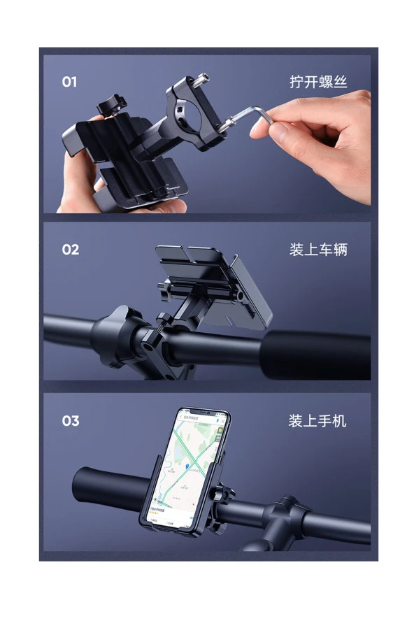 resolut Motosiklet Ve Bisiklet Için Full Metal Gövdeli Gidon Bağlantılı Telefon Tutucu 4.7-7.0 inç - 3