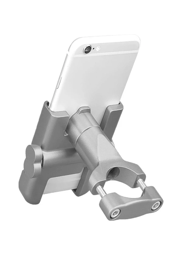 Powertec Alüminyum Gövdeli Gidon Bağlantılı Full metal Motosiklet-bisiklet Telefon Tutucu Gri