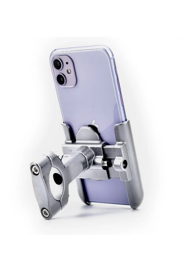 Powertec Alüminyum Gövdeli Gidon Bağlantılı Full metal Motosiklet-bisiklet Telefon Tutucu Gri - 2