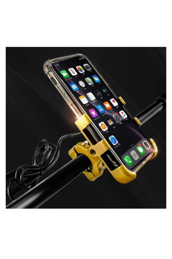 resolut Motosiklet Telefon Tutucu Usb Şarjlı Alüminyum Alaşım Gidon Ve Ayna Bağlantılı - Resim 3