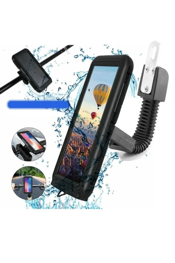 Powertec Motosiklet Ayna Bağlantılı Telefon Tutucu Kapaklı Dokunmatik Ekran Su Geçirmez 6,5 Inç - 1