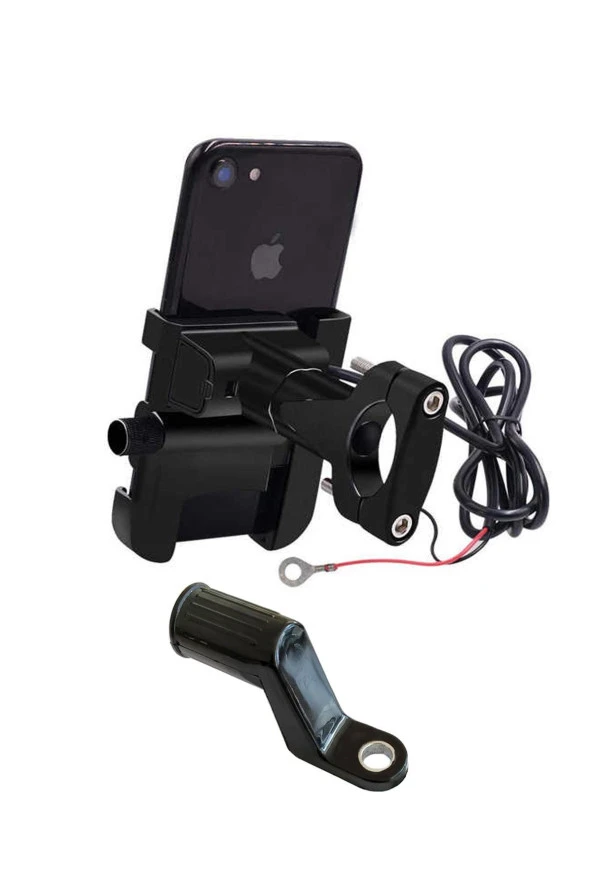 Powertec Motosiklet Telefon Tutucu Usb Şarjlı Alüminyum Alaşım Gidon Ve Ayna Bağlantılı - 2