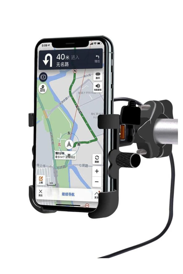 Powertec Motosiklet Telefon Tutucu Usb Şarjlı Alüminyum Alaşım Gidon Ve Ayna Bağlantılı - 6