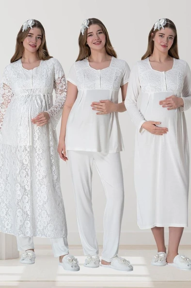 Mecit 6060 Bayan Ekru Sabahlık Gecelik Pijama Hamile Lohusa Set - Resim 6