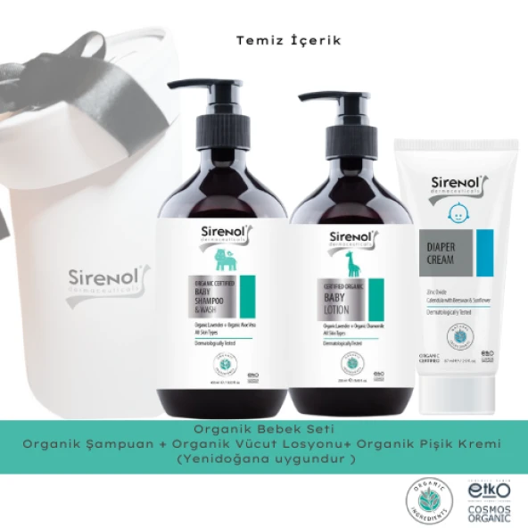 Sirenol Organik 3'lü Bebek Bakım Seti - ( Şampuan +Losyon + Pişik Kremi ) 400 mL / 250 mL / 87 mL